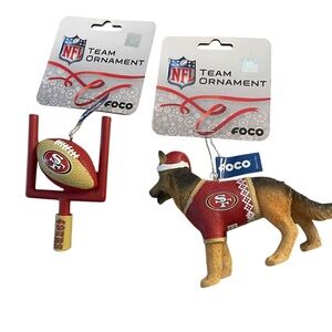San Francisco 49ers Red Dog & Football Ornament Set NWT
